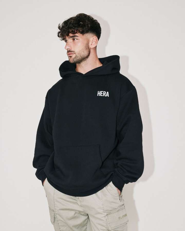 Cotton fleece black men's Hoodie